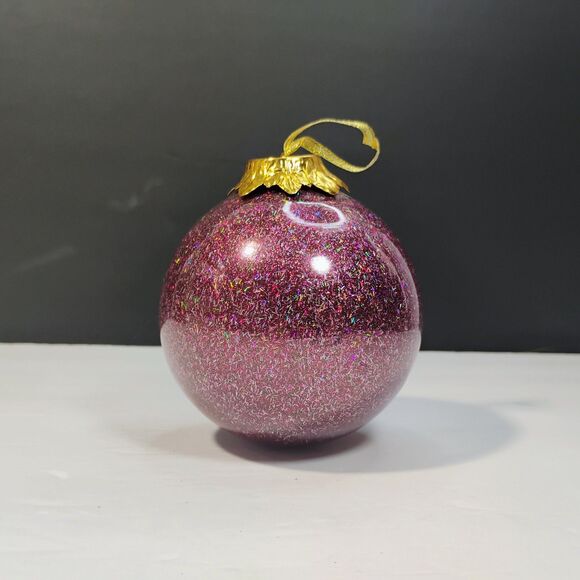 Vtg Purple Christmas Ball Tree Ornament Holographic Sparkle Shatter Resistant - Picture 2 of 7